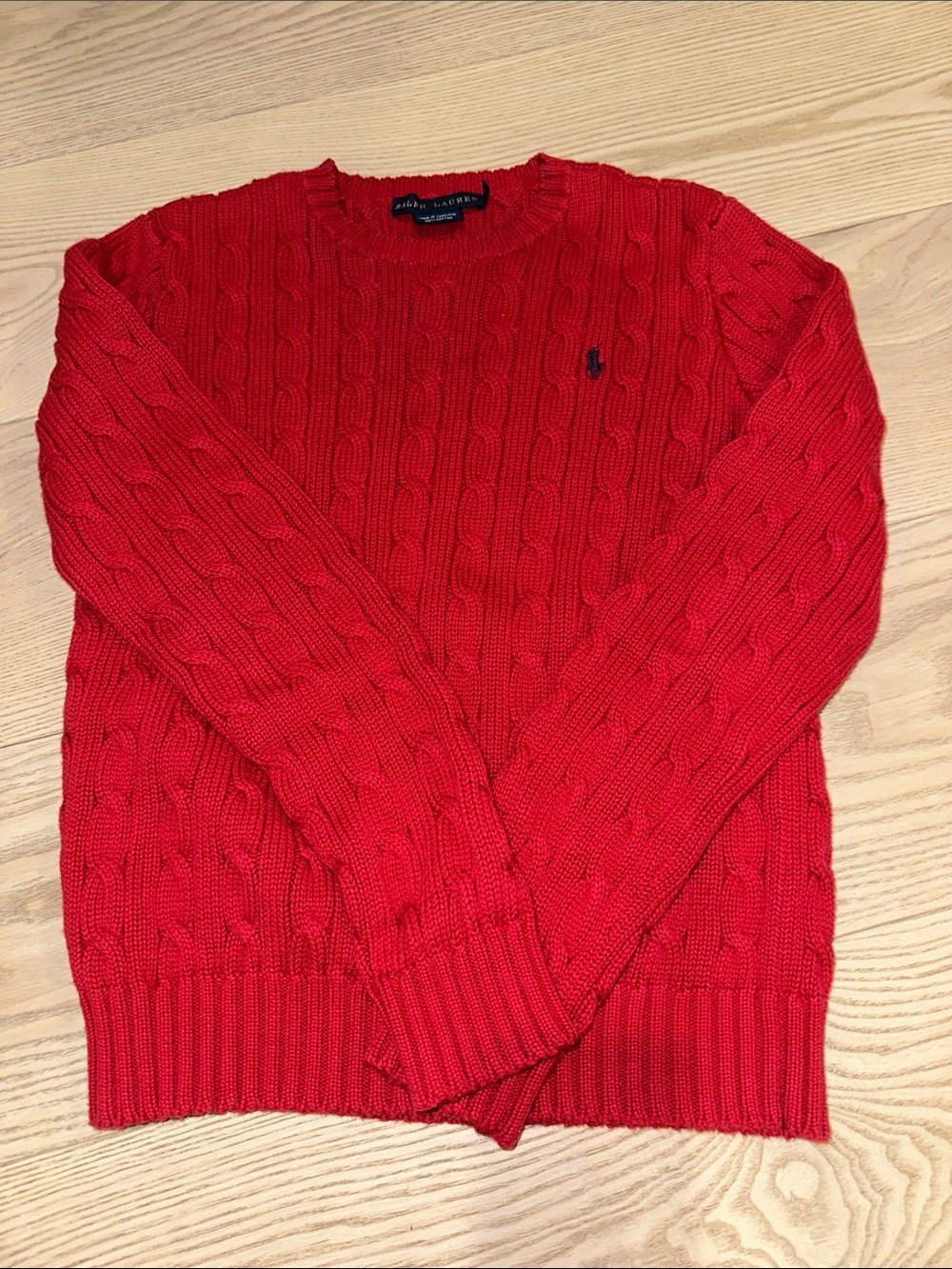 Ralph Lauren Red Cable-Knit Crewneck Sweater Small